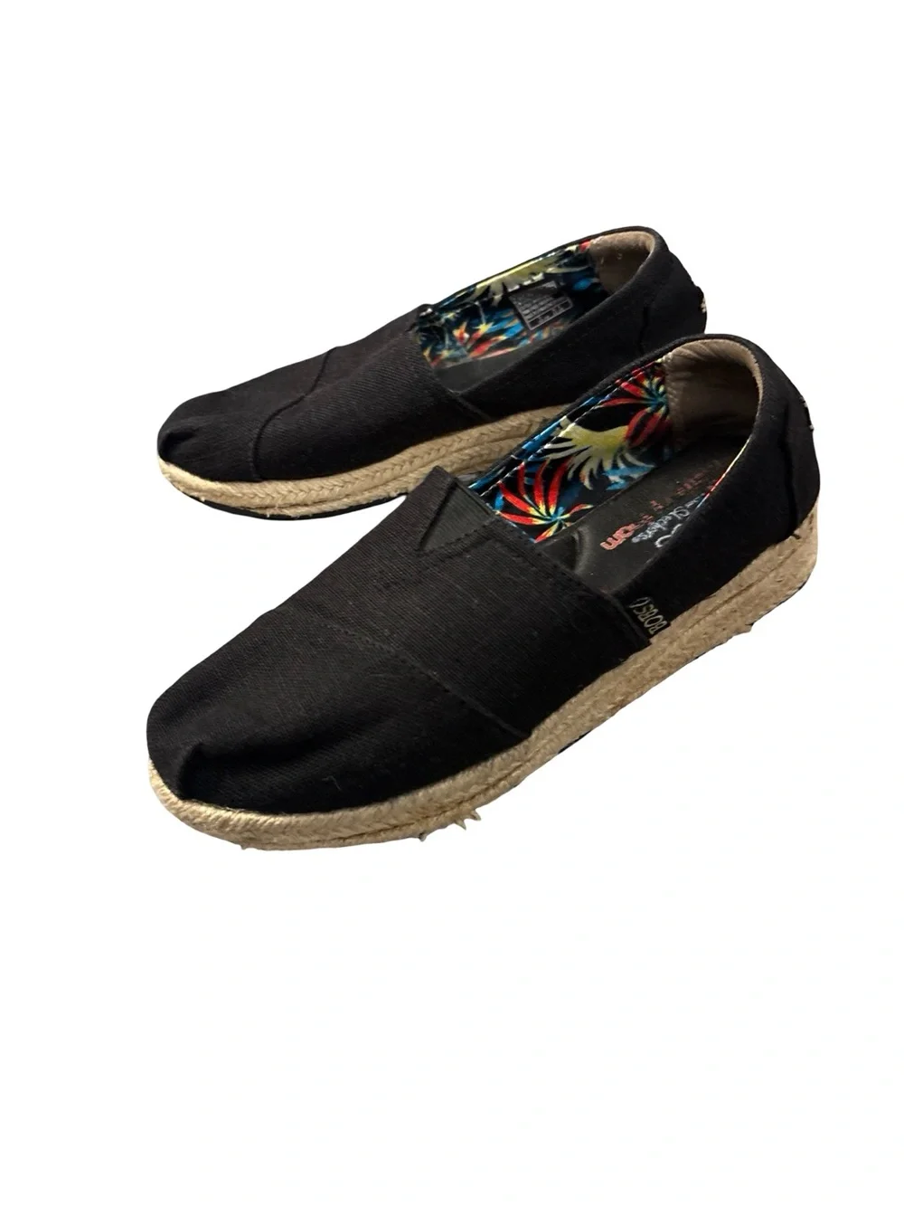 BOBS Black Espadrille Wedge Bohemian Coastal Preppy Earthy Slip-Ons Size 7.5